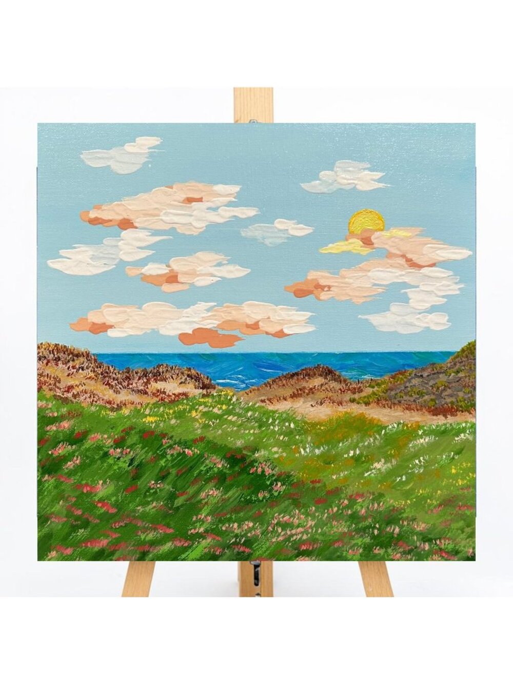 Sunset By The Seaside Acrylic Painting 12"x12" Tropical Landscape Wall Art